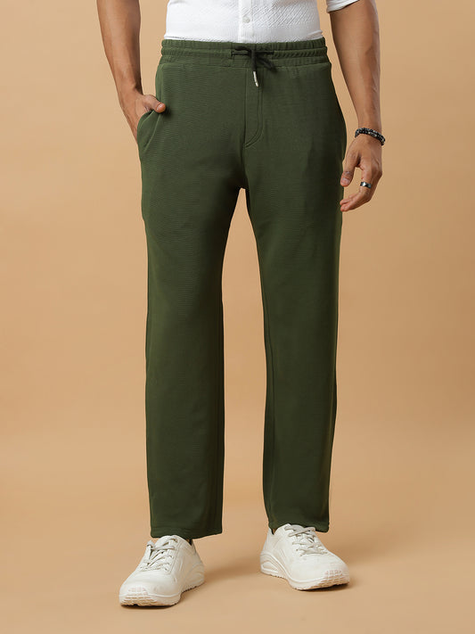 Olive Green | Stretchable Ribbed Track Pants | Gym & Daily Wear