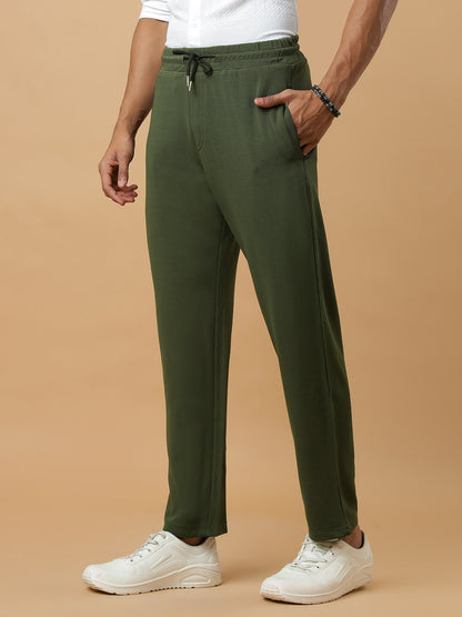 Olive Green | Stretchable Ribbed Track Pants | Gym & Daily Wear