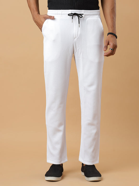 White | Relaxed Fit Textured | Breathable & Durable Track Pants