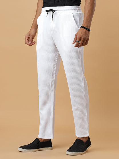 White | Relaxed Fit Textured | Breathable & Durable Track Pants