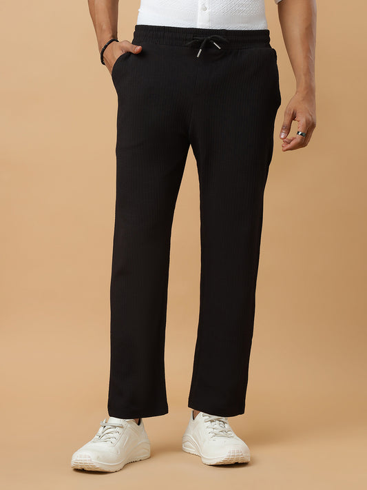Black | Relaxed Fit Textured | Breathable & Durable Track Pants