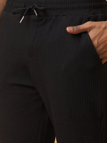 Black | Relaxed Fit Textured | Breathable & Durable Track Pants