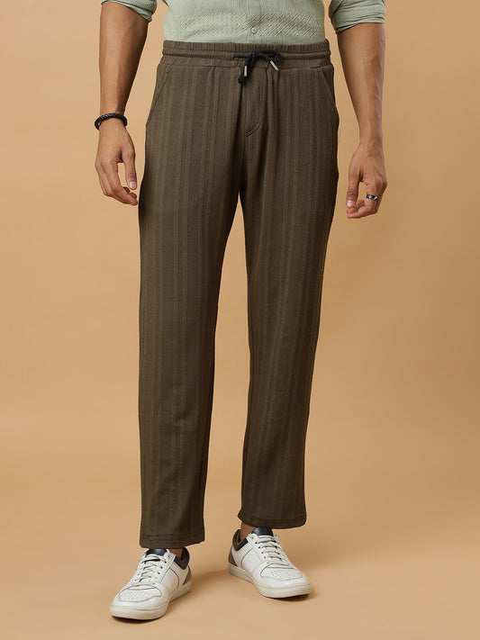 Olive Green | Vertical Stripe Textured Track Pants | All-Season Wear