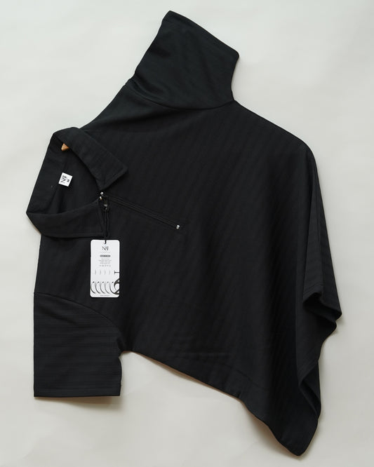 Black | Ottoman Rib Textured | Polo Zipper T-Shirt