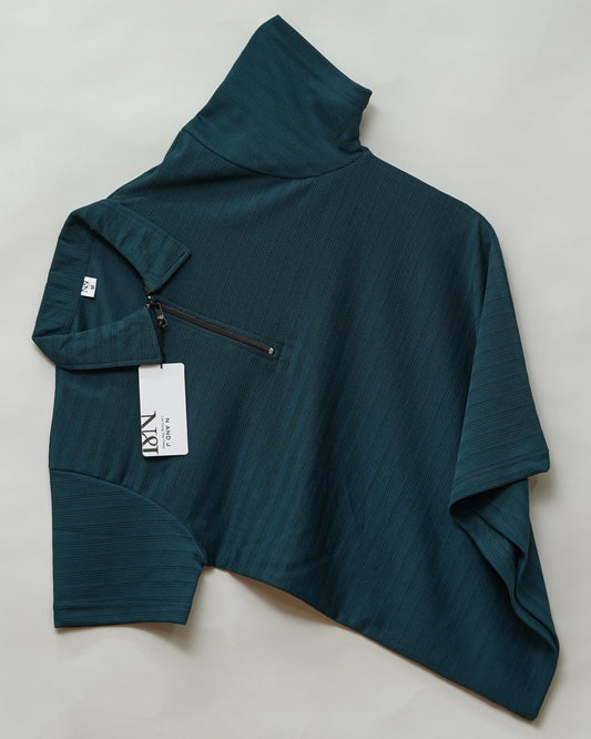 Bottle Green | Ottoman Rib Textured | Polo Zipper T-Shirt
