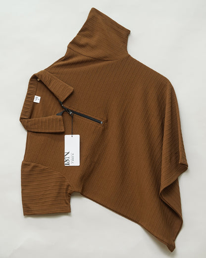 Brown | Box Waffle Knit | Polo Zipper T-Shirt