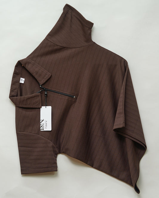 Coffee | Ottoman Rib Textured | Polo Zipper T-Shirt