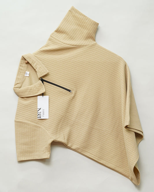 Cream | Pique Textured | Polo Zipper T-Shirt