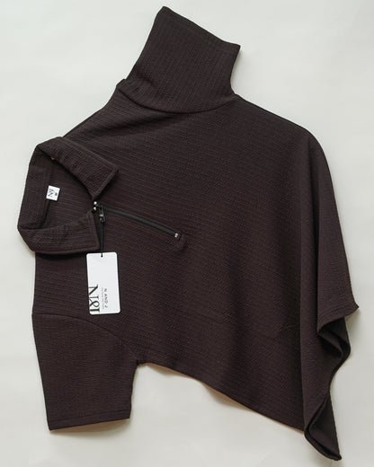 Dark Coffee | Pique Textured | Polo Zipper T-Shirt