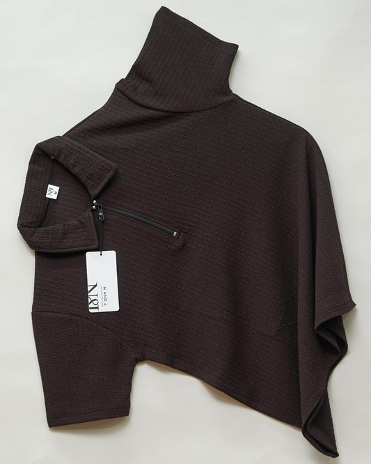 Dark Coffee | Pique Textured | Polo Zipper T-Shirt
