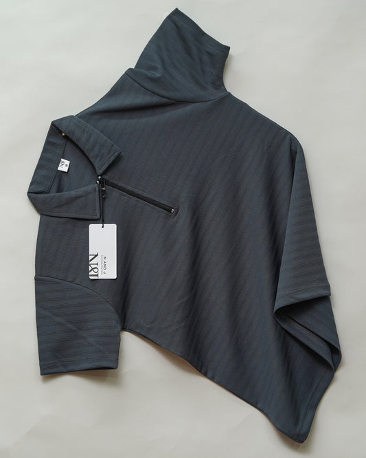 Dark Grey | Ottoman Rib Textured | Polo Zipper T-Shirt