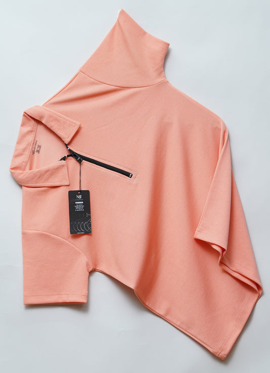 Peach Zipper Polo T Shirt