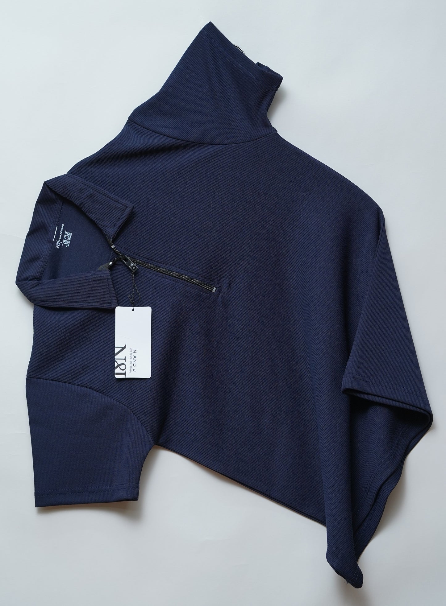 Navy Blue Zipper Polo T Shirt