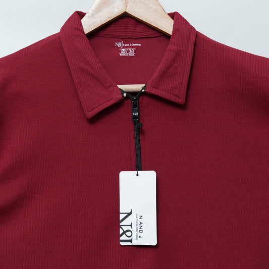 Maroon Zipper Polo T Shirt