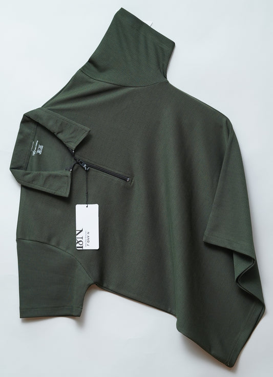 Green Zipper Polo T Shirt