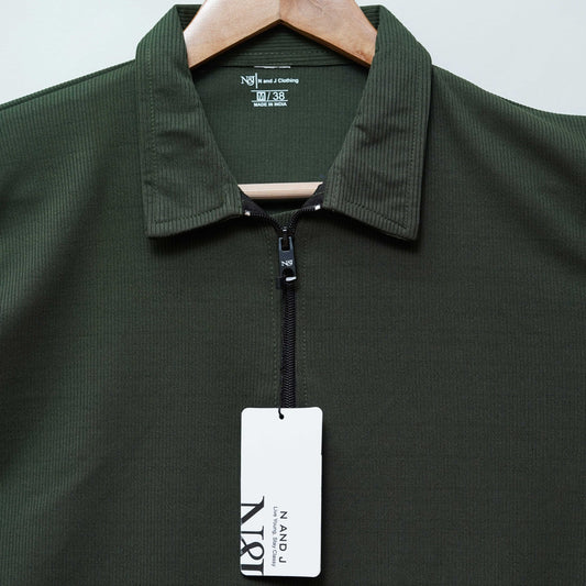 Green Zipper Polo T Shirt