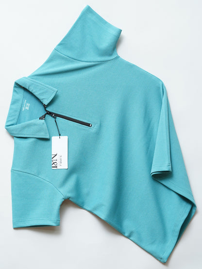 Teal Zipper Polo T Shirt