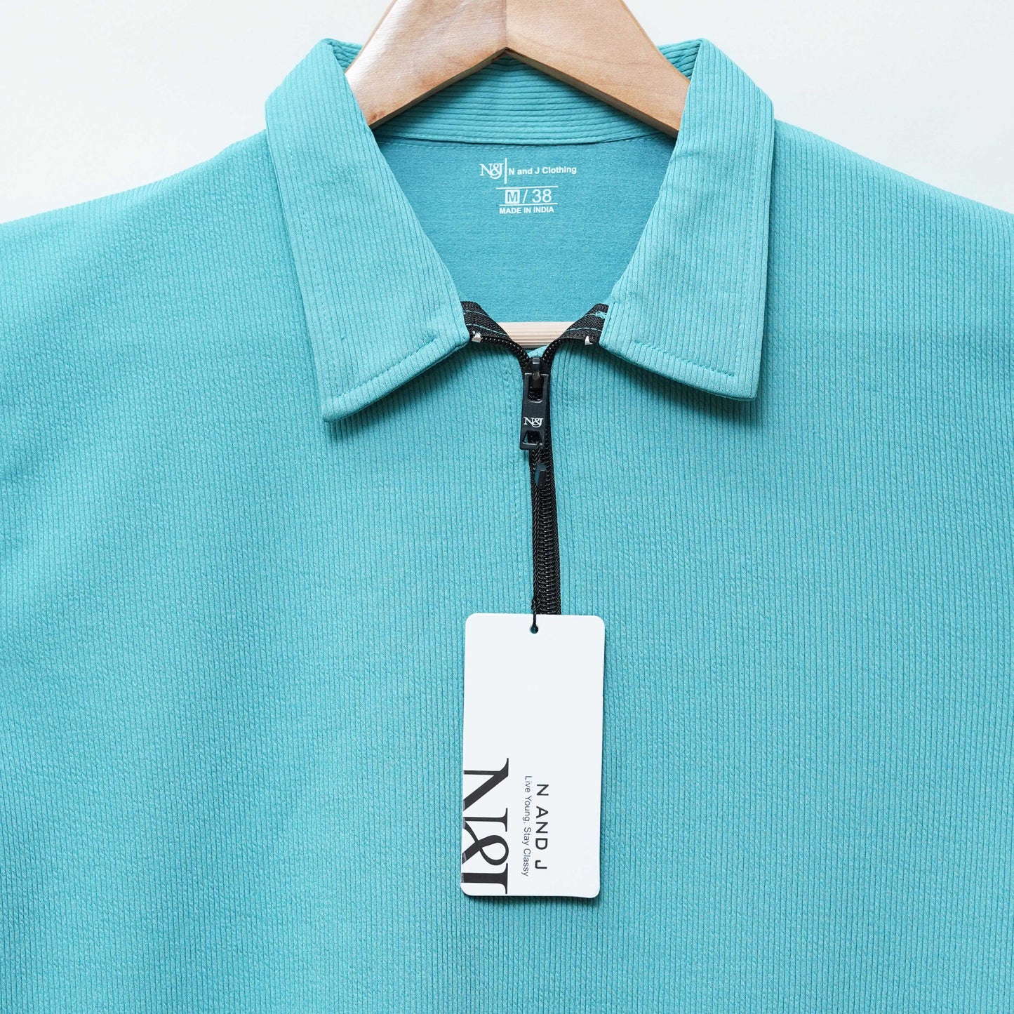Teal Zipper Polo T Shirt