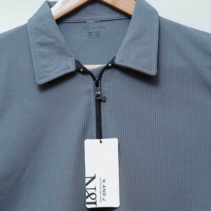 Dark Grey Zipper Polo T Shirt