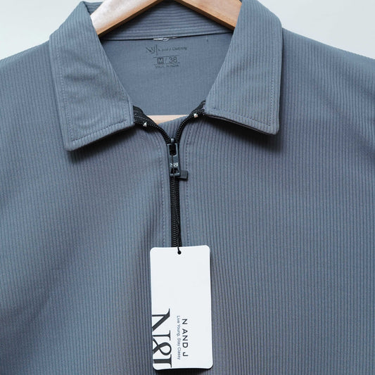 Dark Grey Zipper Polo T Shirt