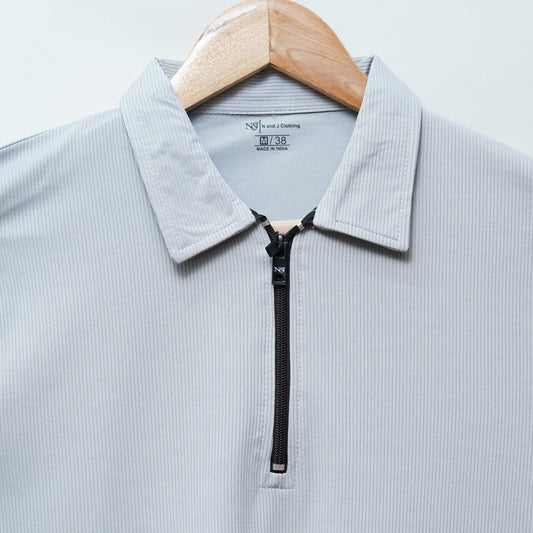 Light Grey Zipper Polo T Shirt