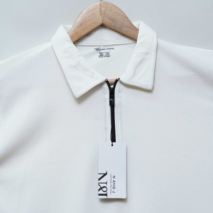 White Zipper Polo T Shirt