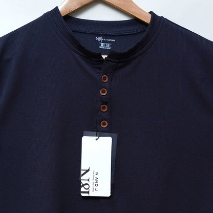 Navy Blue | Premium Henley Neck | Polo T-Shirt