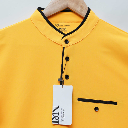 Yellow | Henley Neck T-Shirt| PocketCut
