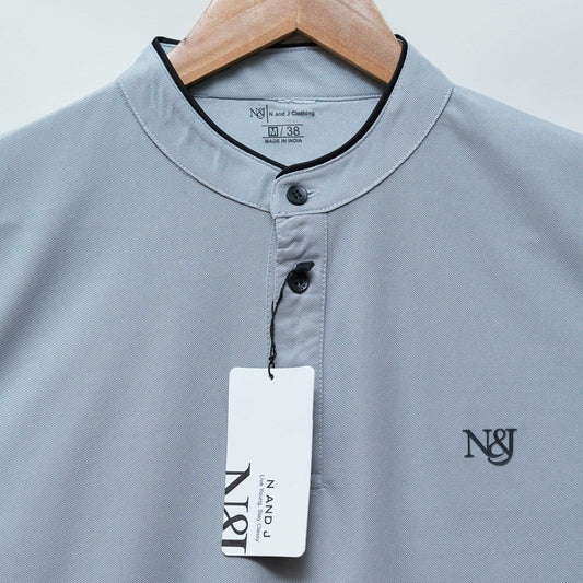 Grey | Solid Henley Neck | Polo T-Shirt