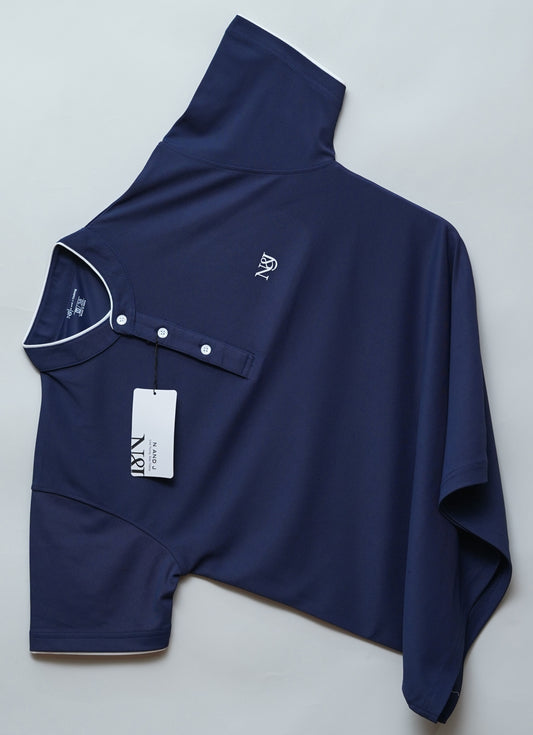 Navy Blue | Solid Henley Neck | Polo T-Shirt