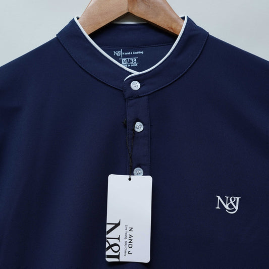 Navy Blue | Solid Henley Neck | Polo T-Shirt