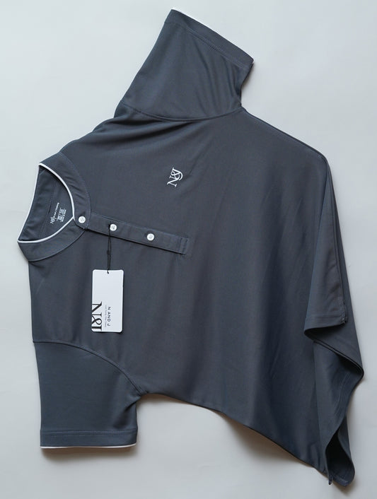 Dark Grey | Solid Henley Neck | Polo T-Shirt