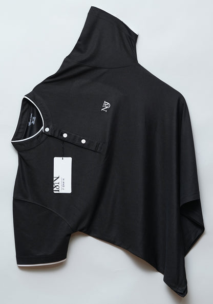 Black | Solid Henley Neck | Polo T-Shirt
