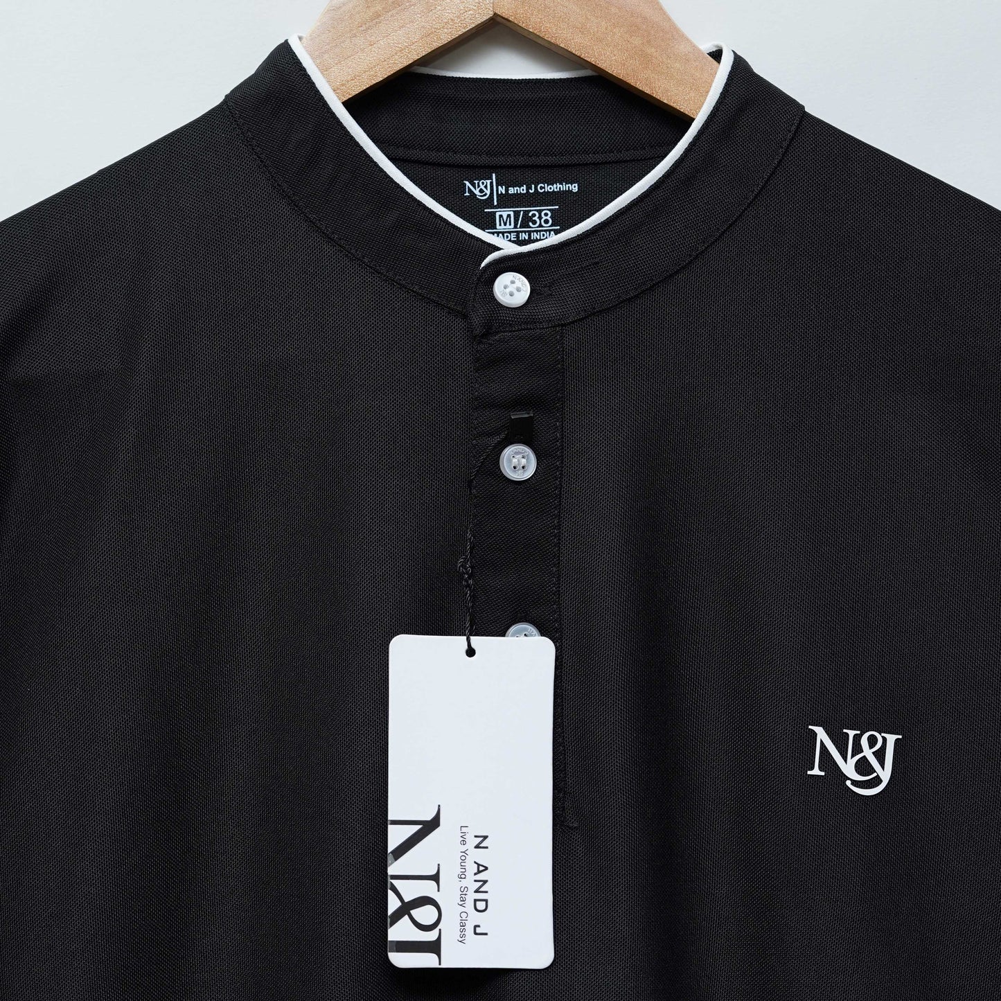 Black | Solid Henley Neck | Polo T-Shirt