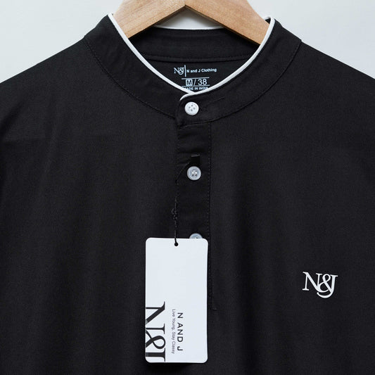 Black | Solid Henley Neck | Polo T-Shirt