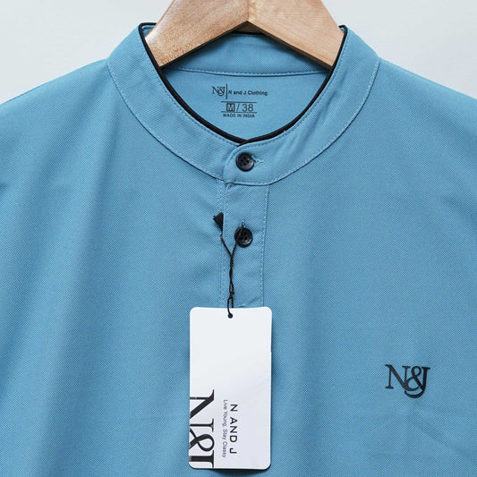 Teal | Solid Henley Neck | Polo T-Shirt