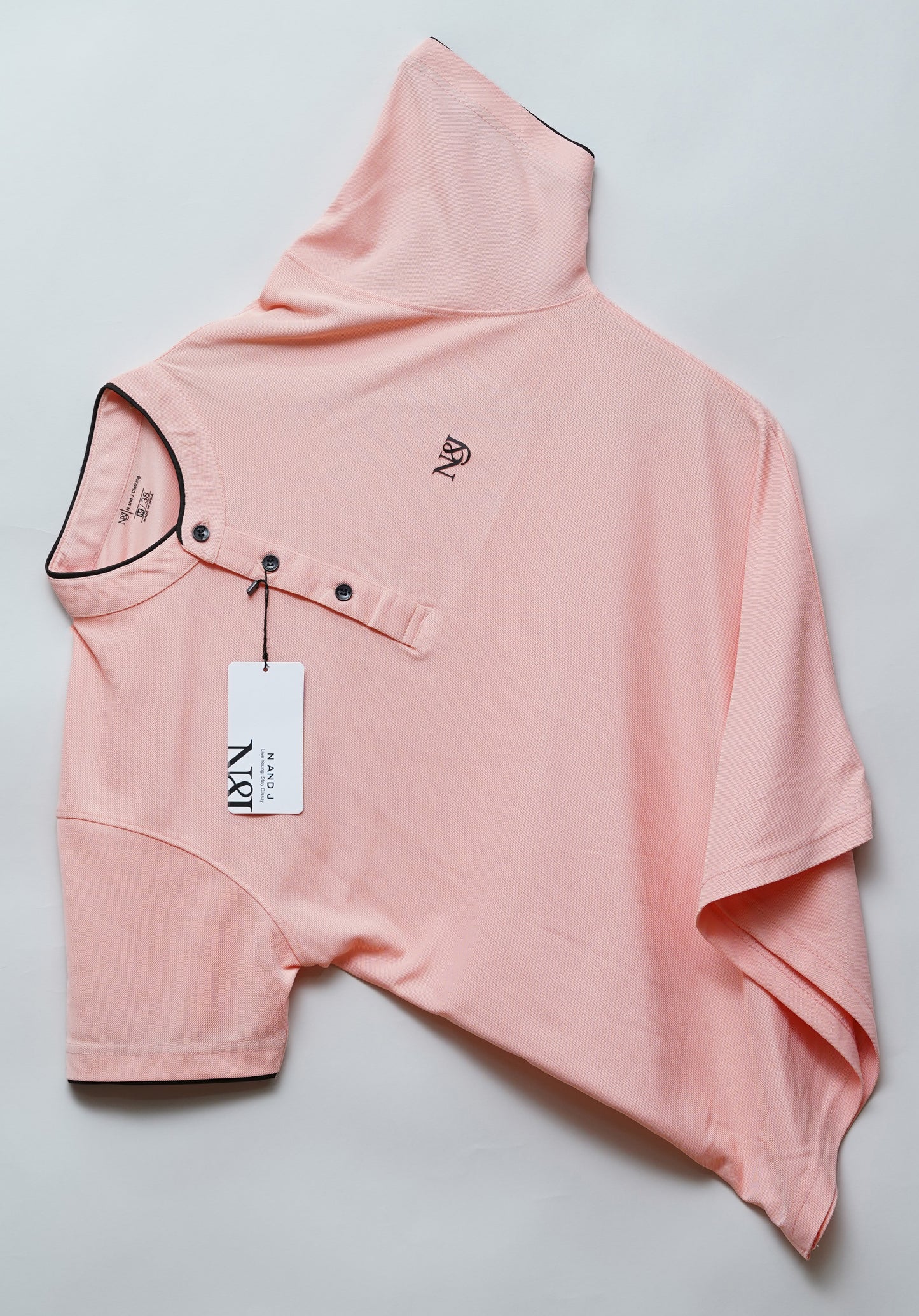 Peach | Solid Henley Neck | Polo T-Shirt