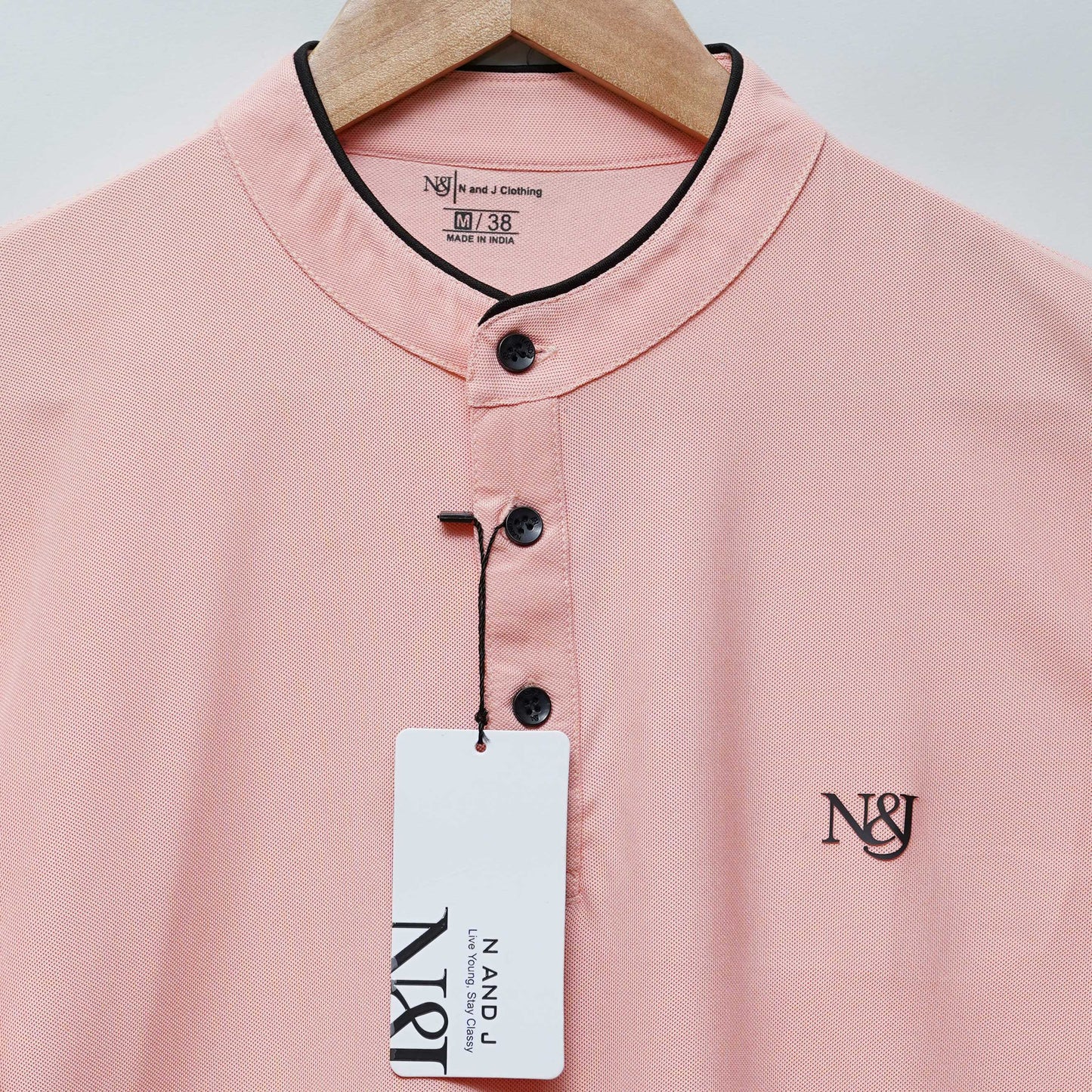 Peach | Solid Henley Neck | Polo T-Shirt
