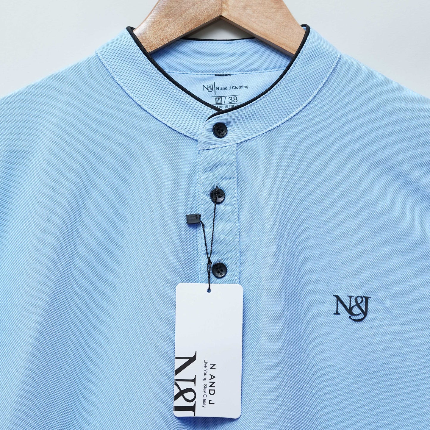 Sky | Solid Henley Neck | Polo T-Shirt