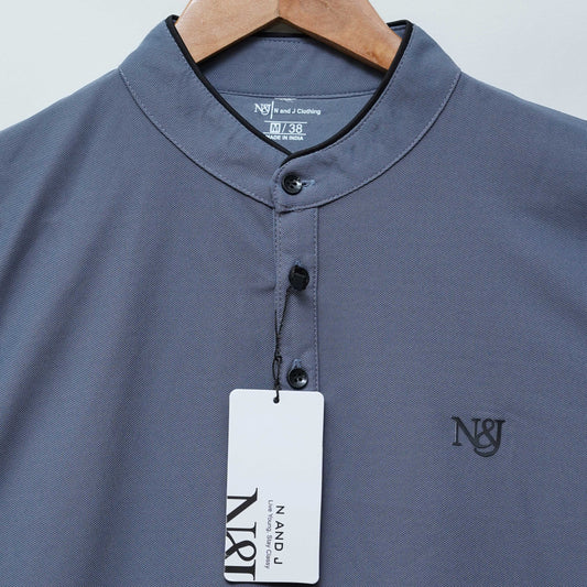 Steel Grey | Solid Henley Neck | Polo T-Shirt