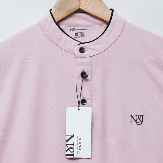 Rose Gold | Solid Henley Neck | Polo T-Shirt