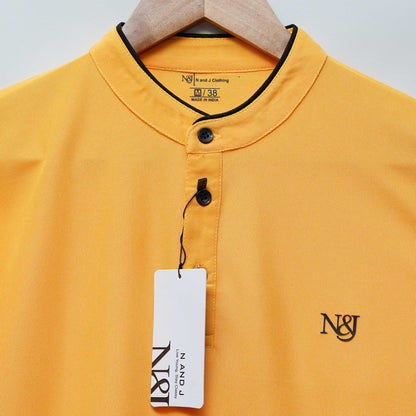 Yellow | Solid Henley Neck | Polo T-Shirt