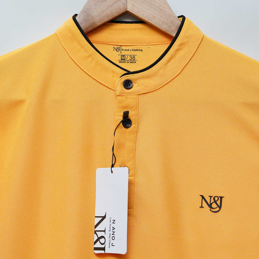 Yellow | Solid Henley Neck | Polo T-Shirt