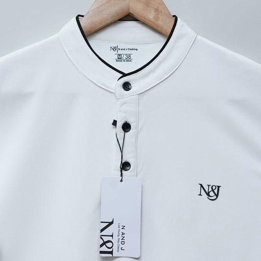White | Solid Henley Neck | Polo T-Shirt