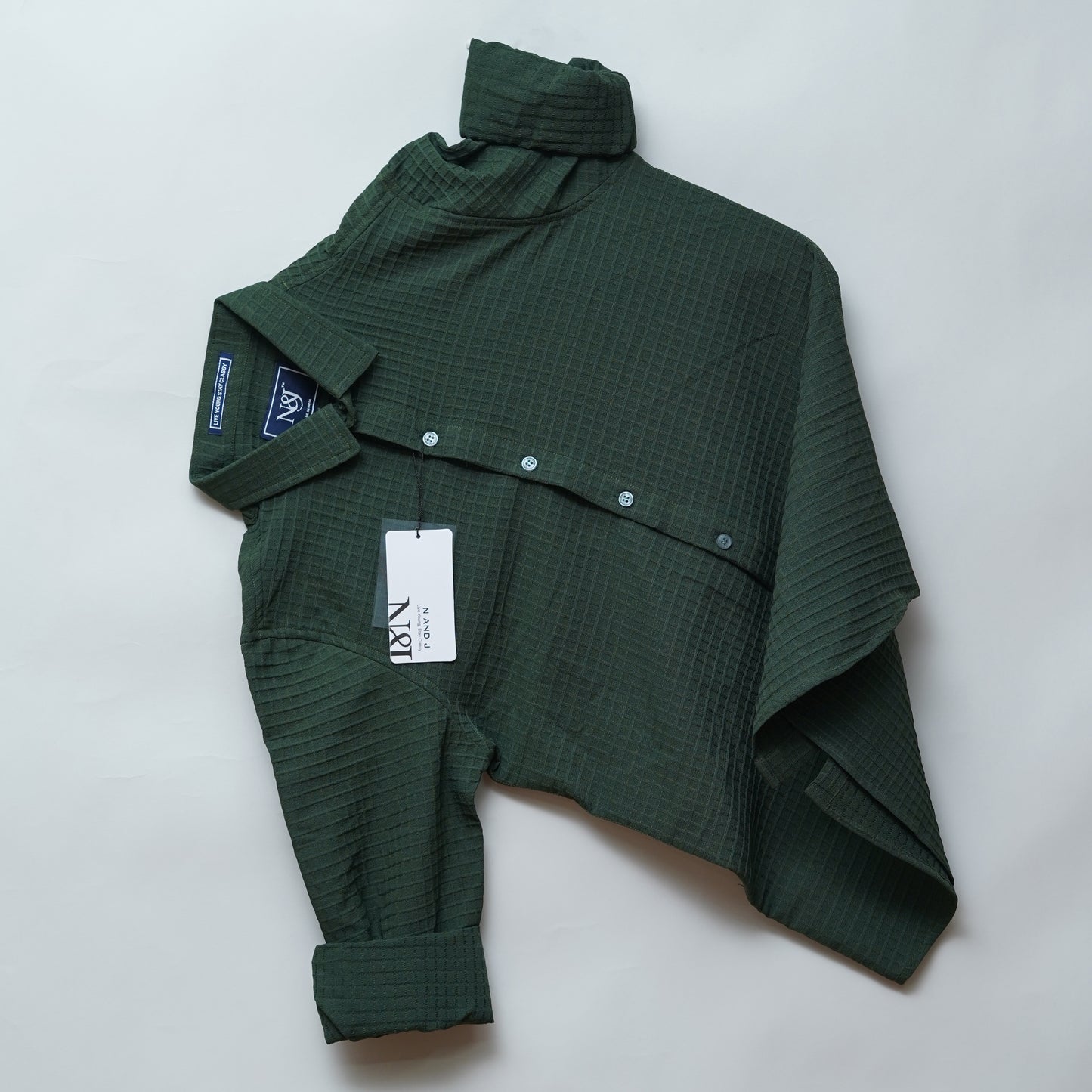 Green| Grid Pattern Shirt | Waffle Knit