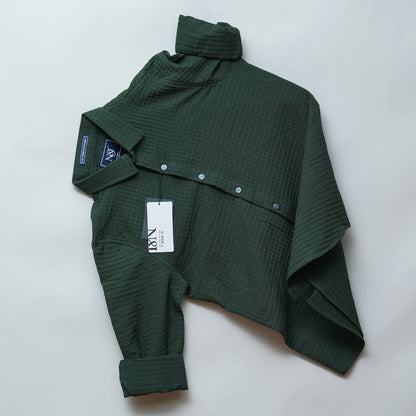 Green| Grid Pattern Shirt | Waffle Knit