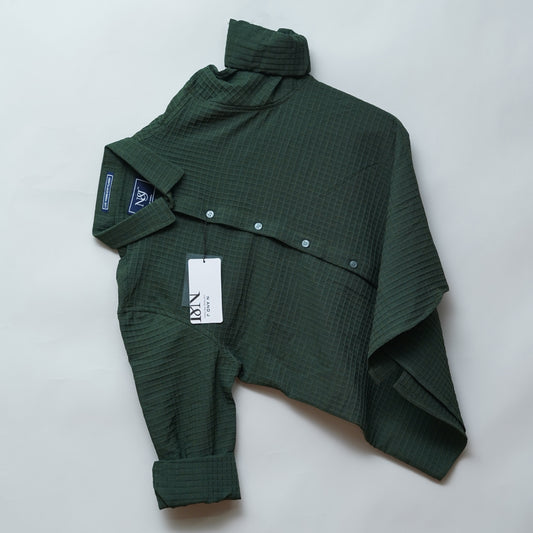 Green| Grid Pattern Shirt | Waffle Knit