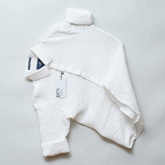 White | Grid Pattern Shirt | Waffle Knit