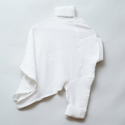 White | Grid Pattern Shirt | Waffle Knit