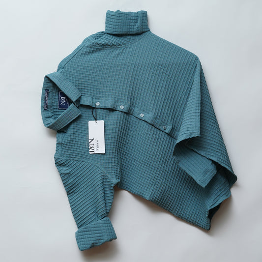 Teal | Grid Pattern Shirt | Waffle Knit